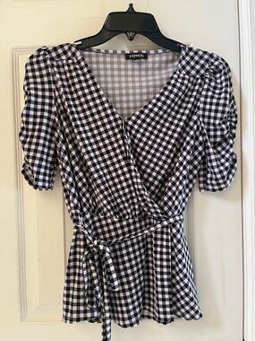 Express Black & White Gingham Peplum Blouse